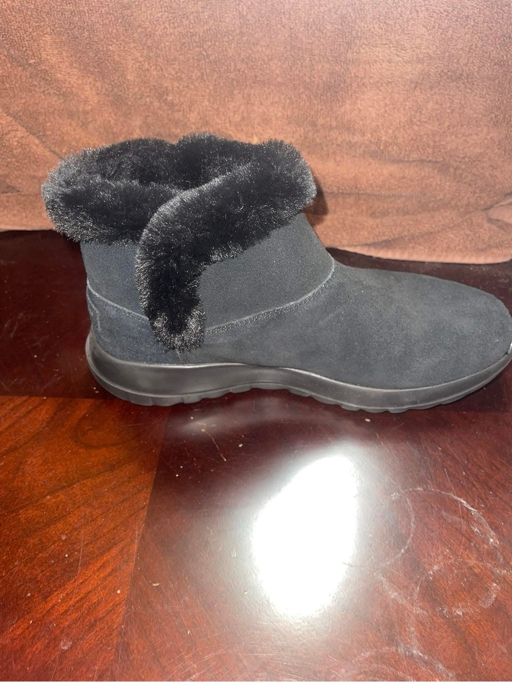 Skechers Black Faux-Fur Suede Winter Ankle Boot
